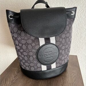 NWT Coach Dempsey Black Smoke Signature Jacquard Canvas Patch Backpack
